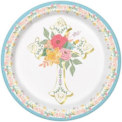 Traditional Easter Round - 9" Dinner Plates  8ct - Foil Stamping