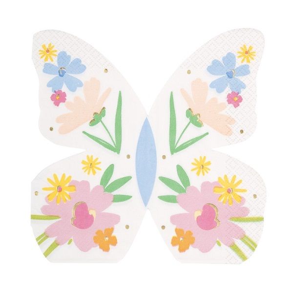 Spring Garden Butterfly-Shaped - Luncheon Napkins  16ct - Foil Stamping