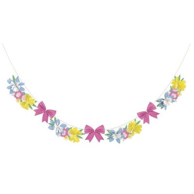 Spring Garden Paper Flower Garland with Fringe &amp; Bows  9 ft