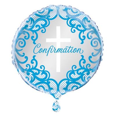 Fancy Blue Cross Confirmation - 18" Helium Filled Foil  Shaped Balloon, Ribbon