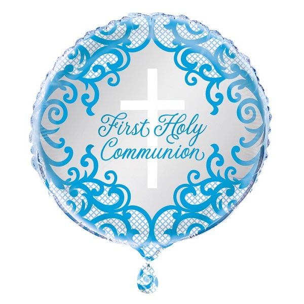 Fancy Blue Cross First Holy Communion - 18" Helium Filled Foil  Shaped Balloon, Ribbon