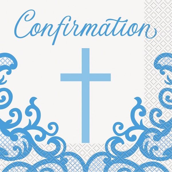 Fancy Blue Cross Confirmation - Luncheon Napkins  16ct