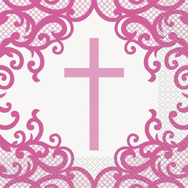 Fancy Pink Cross - Luncheon Napkins  16ct