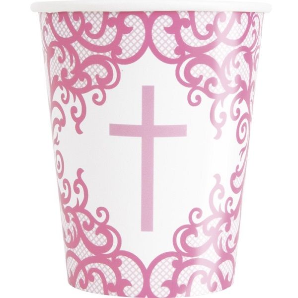 Fancy Pink Cross - 9oz Paper Cups 8ct