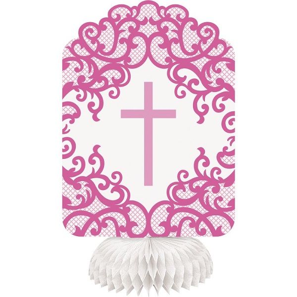 Fancy Pink Cross Honeycomb Decorations 8"H 3ct