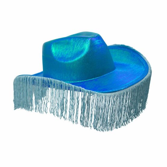 Metallic Cowboy Hat w/Fringe - Turquoise