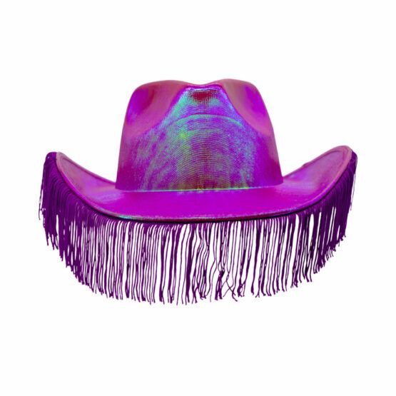 Metallic Cowboy Hat w/Fringe - Fuchsia