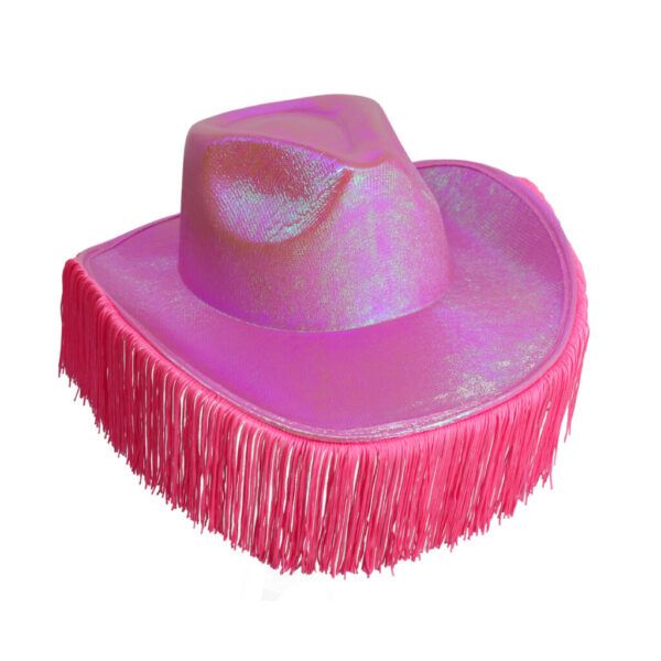Metallic Cowboy Hat w/Fringe - Pink
