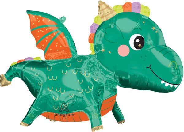 Cute Dragon - 38" Helium Filled Foil Balloon, Ribbon