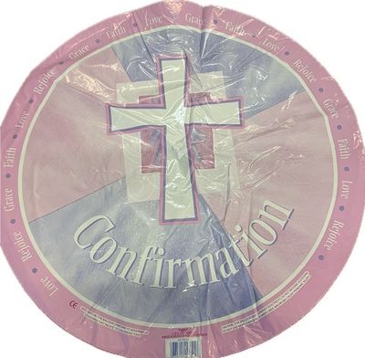 Confirmation Pink - 18" Helium Filled Foil  Shaped Balloon, Ribbon