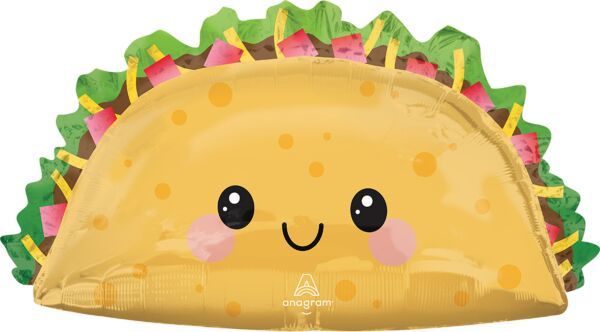 Taco Time - 33" Helium Filled Foil Balloon, Ribbon