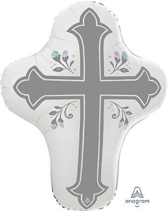 Religious Holy Cross - 28" Helium Filled Foil  Shaped Balloon, Ribbon