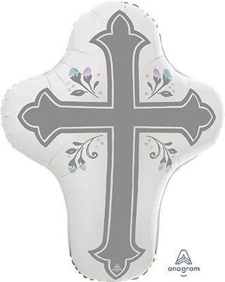 Religious Holy Cross - 28" Helium Filled Foil  Shaped Balloon, Ribbon