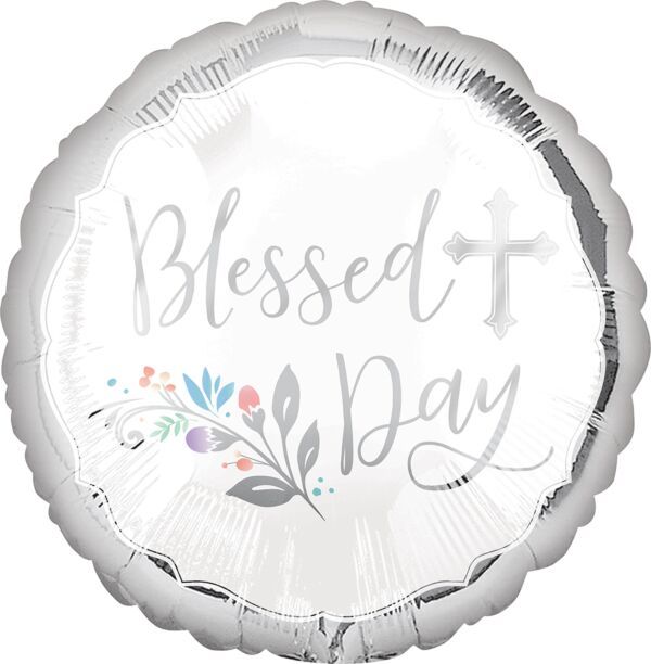 Blessed Day Holy - 17" Helium Filled Foil  Shaped Balloon, Ribbon