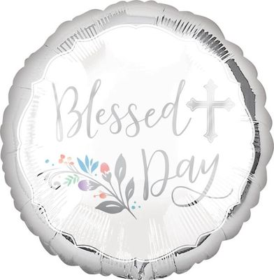 Blessed Day Holy - 17" Helium Filled Foil  Shaped Balloon, Ribbon