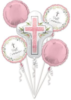 Bouquet My First Communion Pink - Helium Filled Foil Balloon, Ribbon and Basic Weight