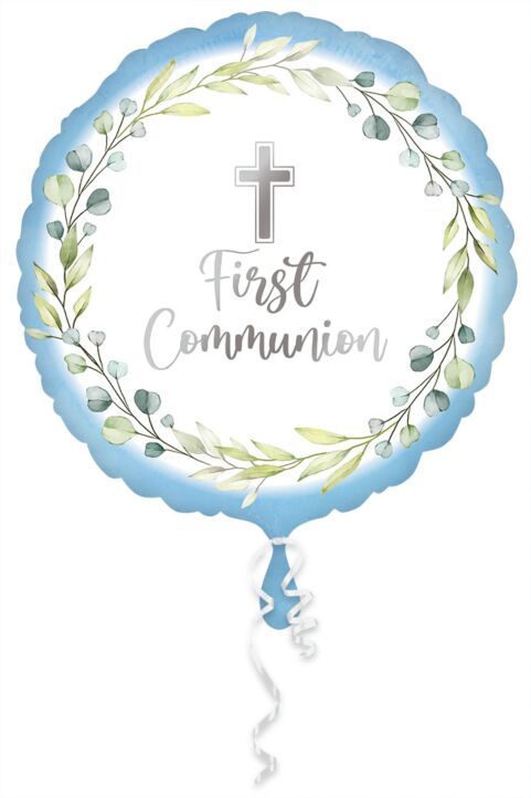 My First Communion Blue - 17" Helium Filled Foil  Shaped Balloon, Ribbon