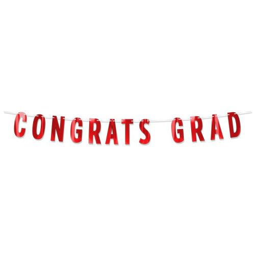 Congrats Grad Red Foil Streamer Banner 5'