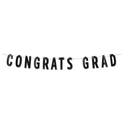 Congrats Grad Black Foil Streamer Banner 5'