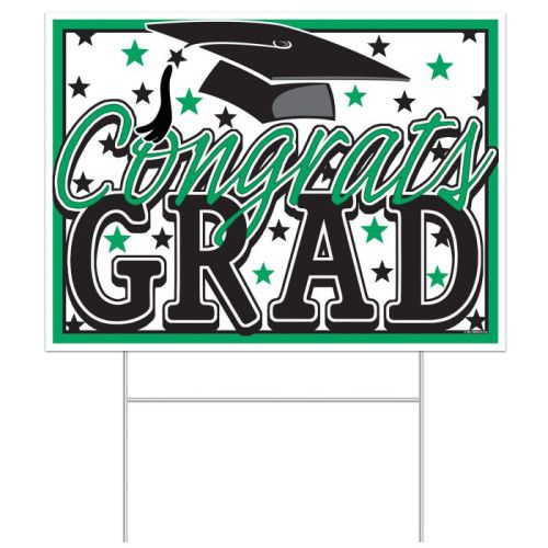 Congrats Grad Green Yard Sign Plastic  11.5" x 15.5"