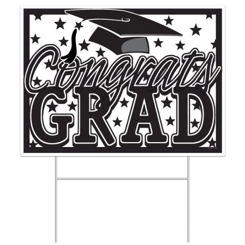 Congrats Grad Black Yard Sign Plastic  11.5" x 15.5"
