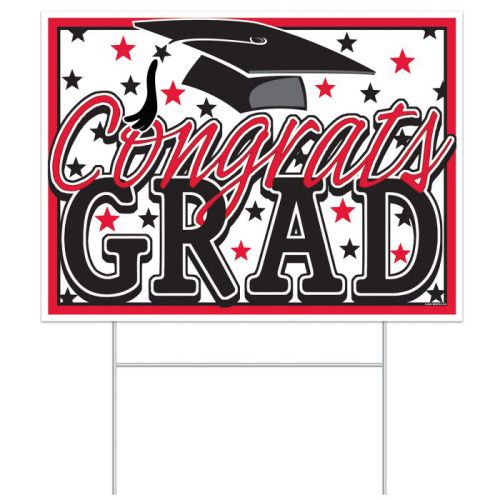Congrats Grad Red Yard Sign Plastic  11.5" x 15.5"