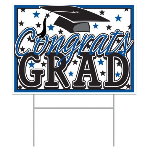 Congrats Grad Blue Yard Sign Plastic  11.5" x 15.5"
