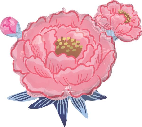 Satin Peony Garden - 27" Helium Filled Foil Balloon, Ribbon