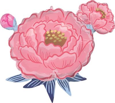 Satin Peony Garden - 27" Helium Filled Foil Balloon, Ribbon