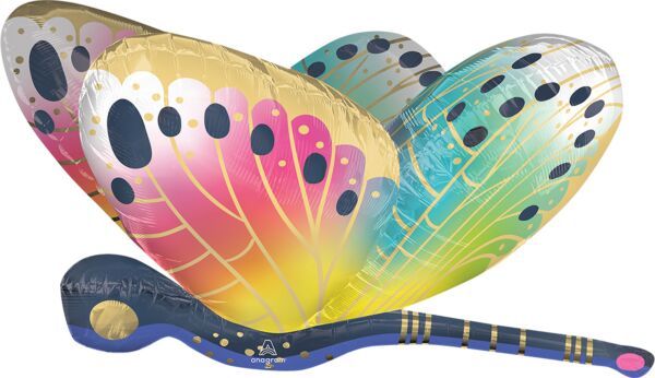 Satin Vibrant Flutters Dragonfly - 31" Helium Filled Foil Balloon, Ribbon
