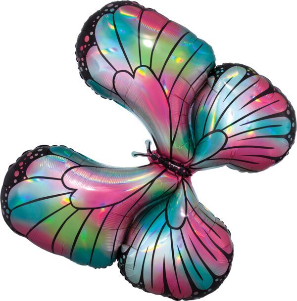 Teal Pink Butterfly - 30" Helium Filled Foil Balloon, Ribbon