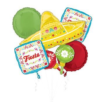 Bouquet Viva La Party - Helium Filled Foil Balloon, Ribbon