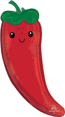 Food Friends Chili Pepper - 36" Helium Filled Foil Balloon, Ribbon