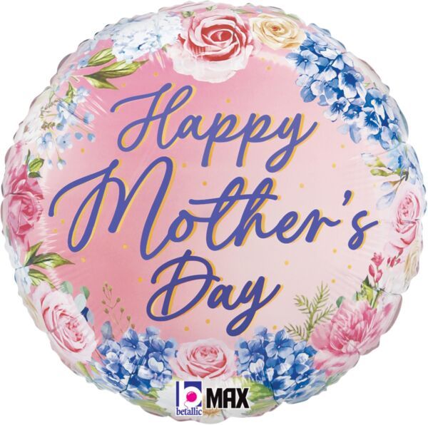Hydrangea Mothers Day - 18" Helium Filled Foil Balloon, Ribbon