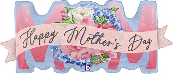 Hydrangea MOM - 38" Helium Filled Foil Balloon, Ribbon