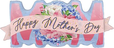 Hydrangea MOM - 38" Helium Filled Foil Balloon, Ribbon