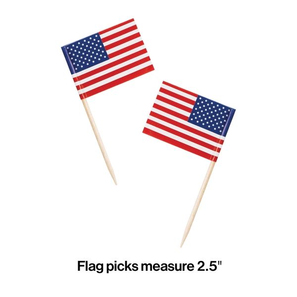 Patriotic Flag Wood Pick 2.5" 50 Ct
