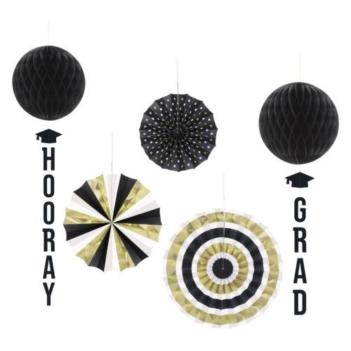 Hooray Grad Honeycomb Tissue &amp; Banner Tails Decorating Kit 5pc