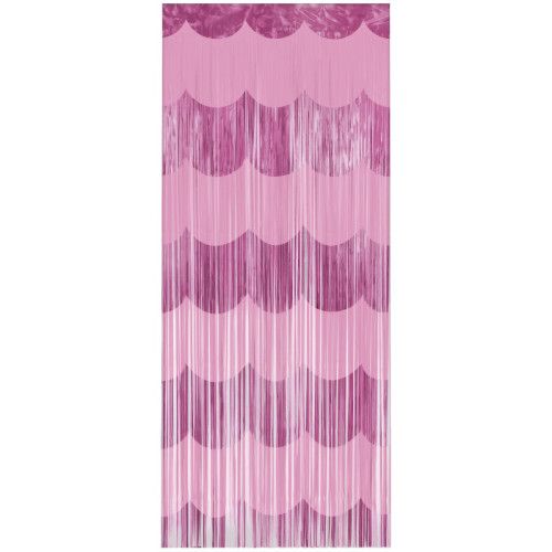 Pink Scalloped Foil Fringe Door Curtain  3.25 ft x 6.5 ft
