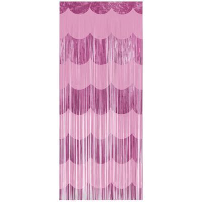 Pink Scalloped Foil Fringe Door Curtain  3.25 ft x 6.5 ft
