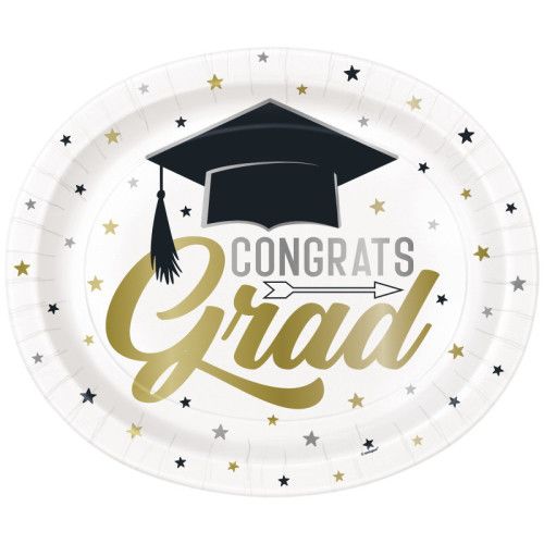 Stars &amp; Caps Graduation - Oval 12" Plates  8ct