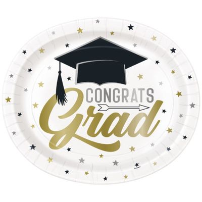 Stars &amp; Caps Graduation - Oval 12" Plates  8ct