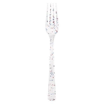 Red, Blue &amp; Silver Glitter - Clear Plastic Forks 18 Ct