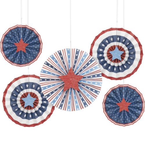 Classic Americana - Paper Fan Decorations with Cutout Stars 5pc
