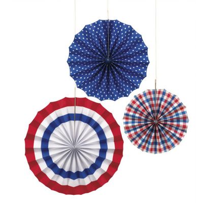 Red  White &amp; Blue Patriotic Assorted Paper Fan Decorations  3ct