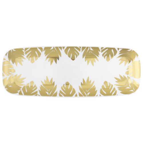 Gold Tropical Leaves Plastic Serving Tray