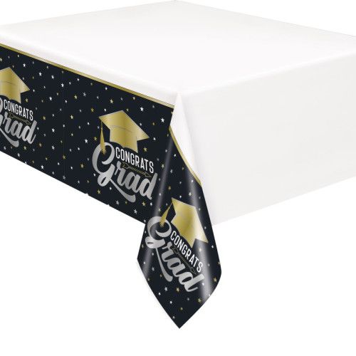 Stars &amp; Caps Graduation - Plastic Tablecover 54" x 84"