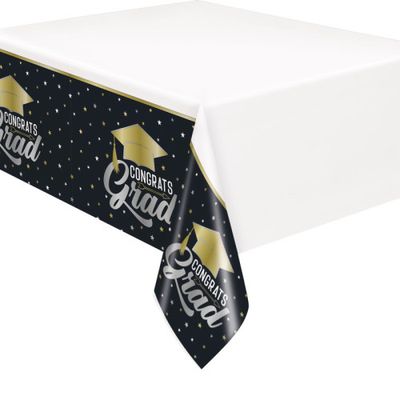 Stars &amp; Caps Graduation - Plastic Tablecover 54" x 84"