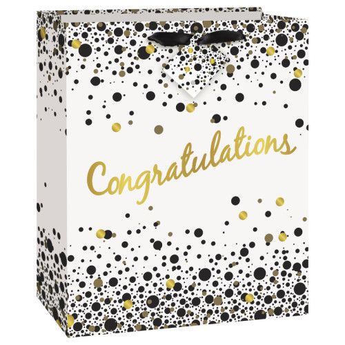 Speckled Black &amp; Gold Congratulations Large Gift Bag