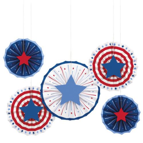 Patriotic USA - Paper Fan Decorations with Cutout Stars 5pc